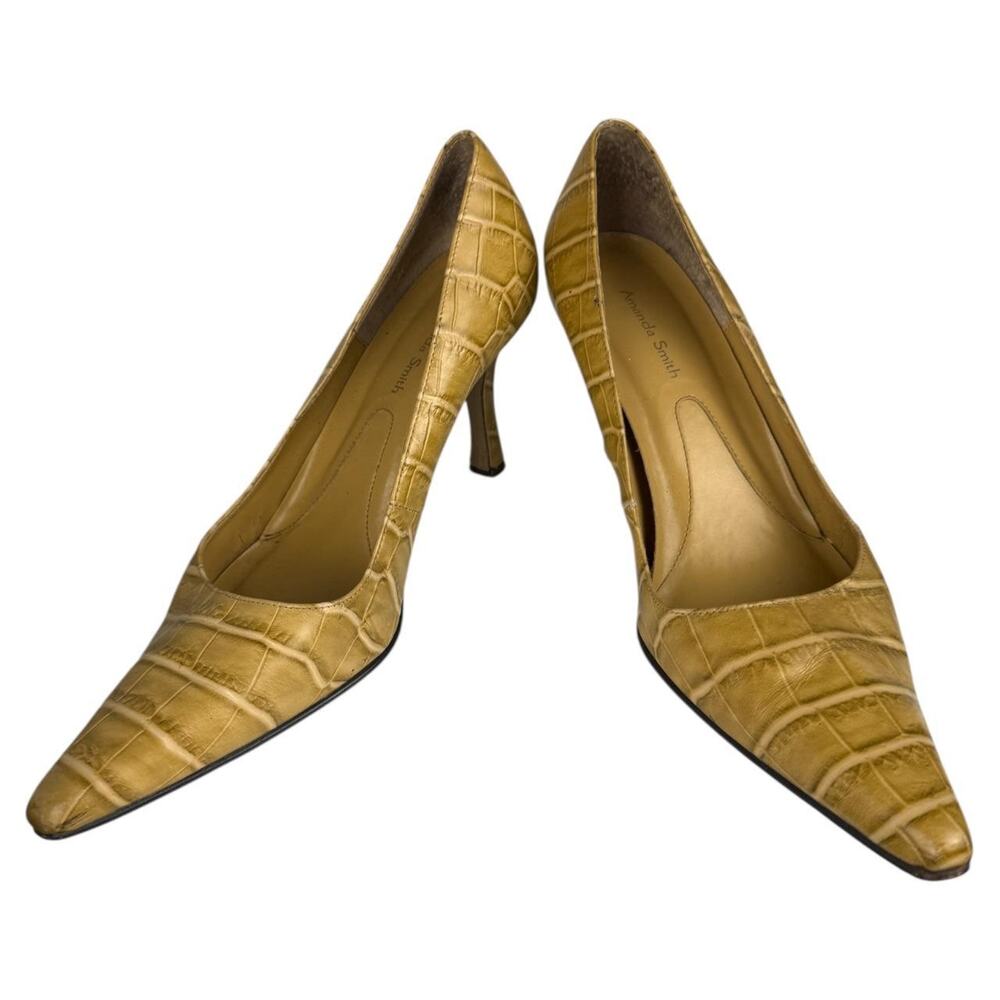 Y2K Amanda Smith pointed-toe embossed croc leather heels
